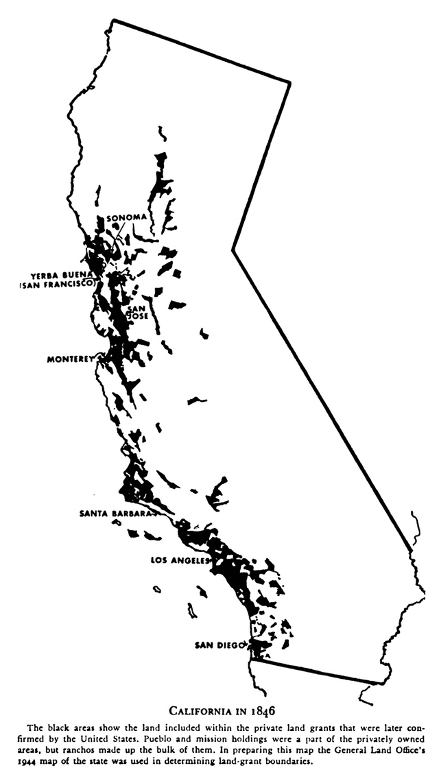 Map showing land grants in Mexican California
